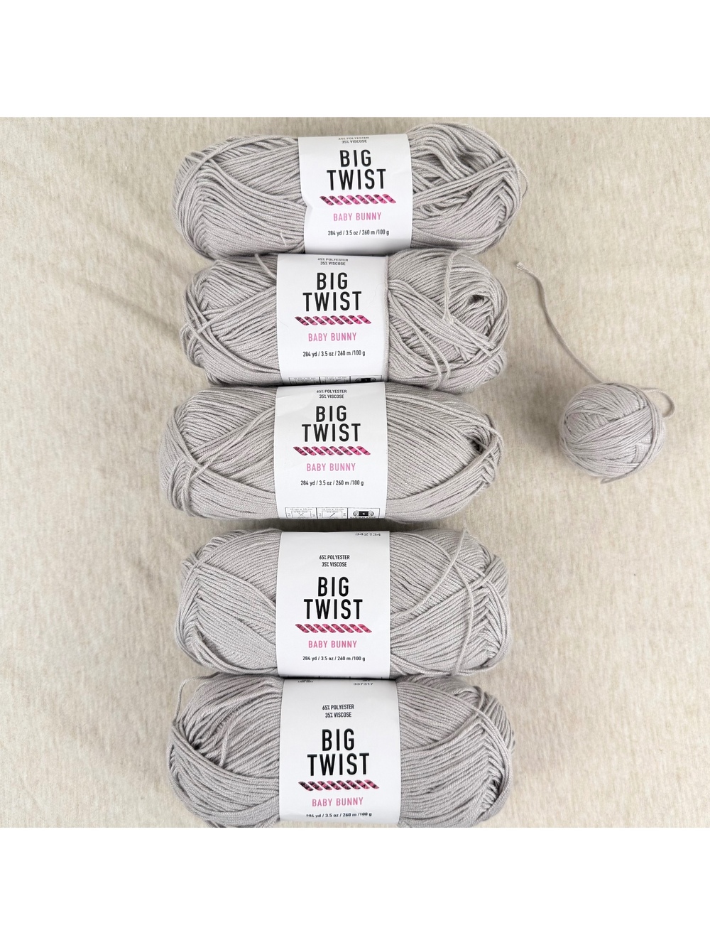 Big Twist Baby Bunny Light Gray Yarn Lot 5 Skeins + Partial Discontinued